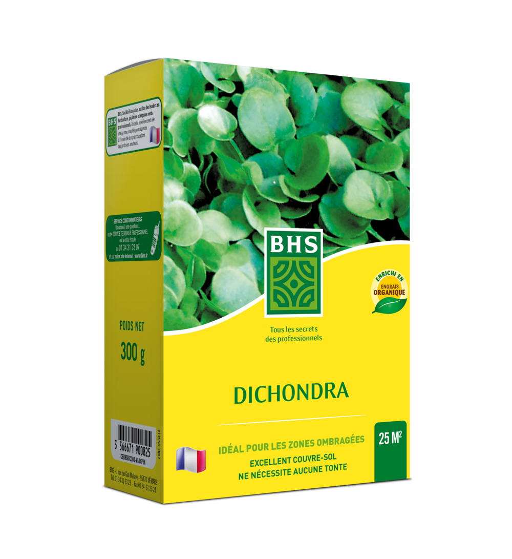 Dic300 - 300g - 25 m² - dichondra - climats doux - semences enrichies en engrais organique - implantation rapide et homogène -