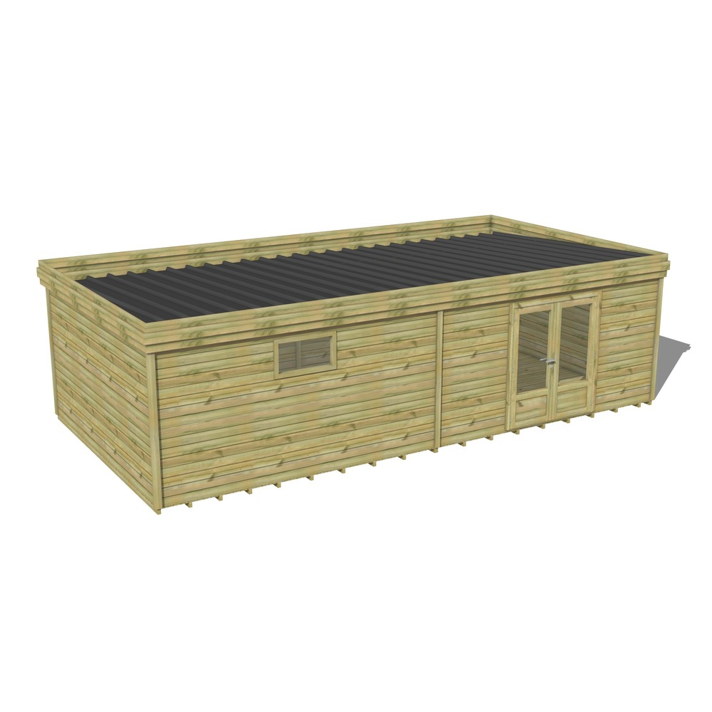 Abri de jardin bois pin traité autoclave 27mm - 9,09x4,34m / 39m2 - bac acier - plancher bois