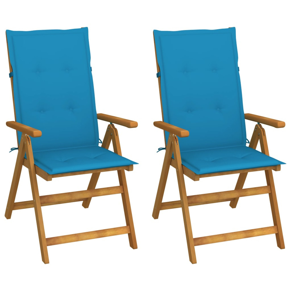 Chaises inclinables de jardin lot de 2 et coussins bois acacia