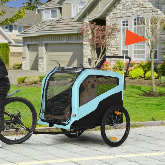 Remorque vélo chien 2en1 acier oxford pliable max 30kg bleu - comfortxl pet living