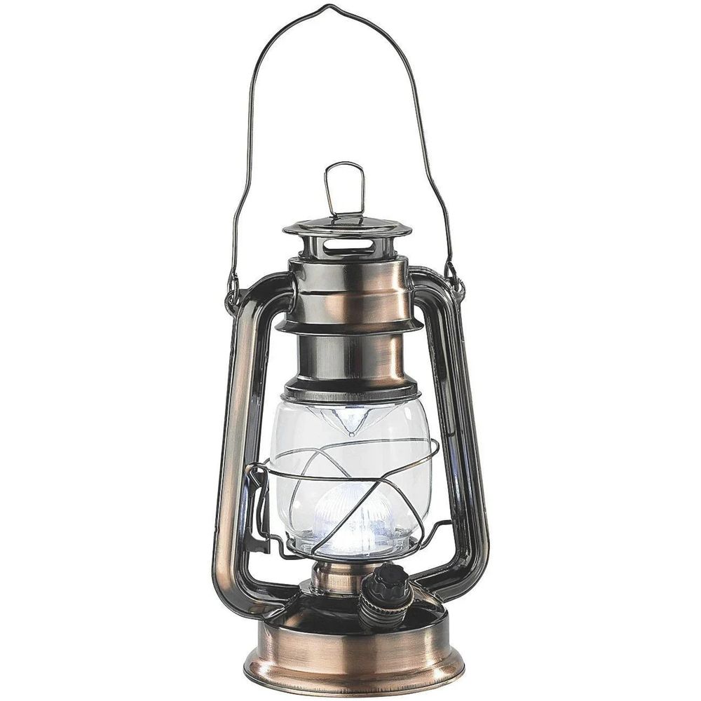 Lanterne tempête en métal couleur bronze, avec 14 led blanc chaud dimmables