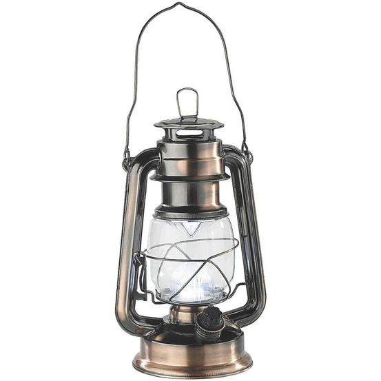 Lanterne tempête en métal couleur bronze, avec 14 led blanc chaud dimmables