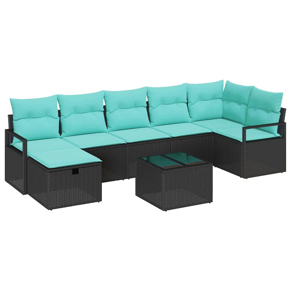 Ensemble de canapés 8 pcs noir et turquoise polyrotin