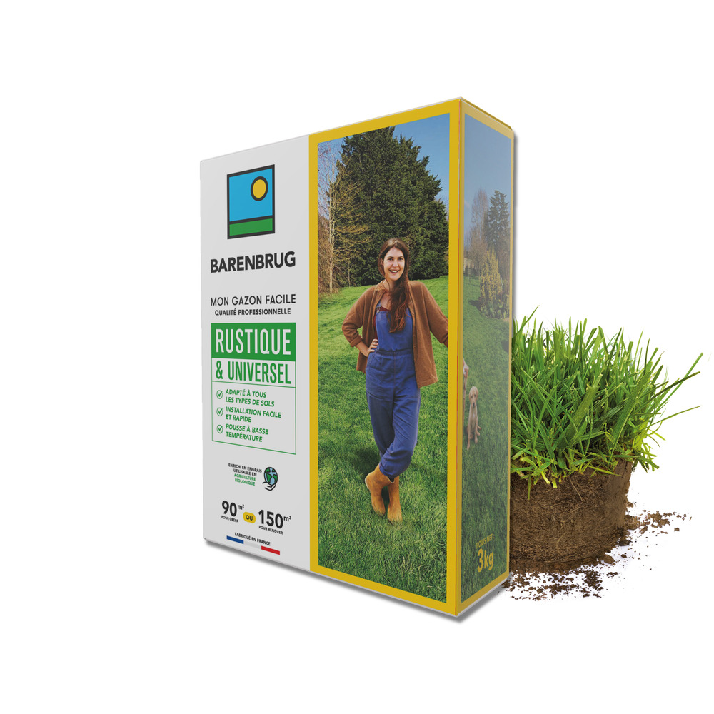 Barenbrug - gazon rustique & universel - adapté tous sols - installation facile et rapide - pousse à basse température - 3kg