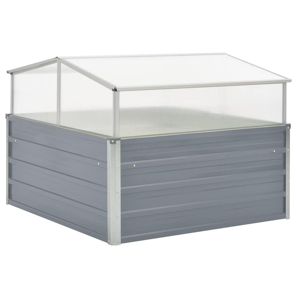 Carré potager surélevé avec serre châssis en acier galvanisé 1x1m gris