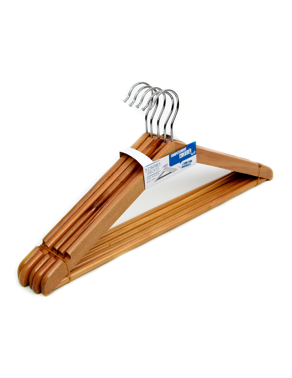 Cintres droits avec barrette bois verni lot de 5