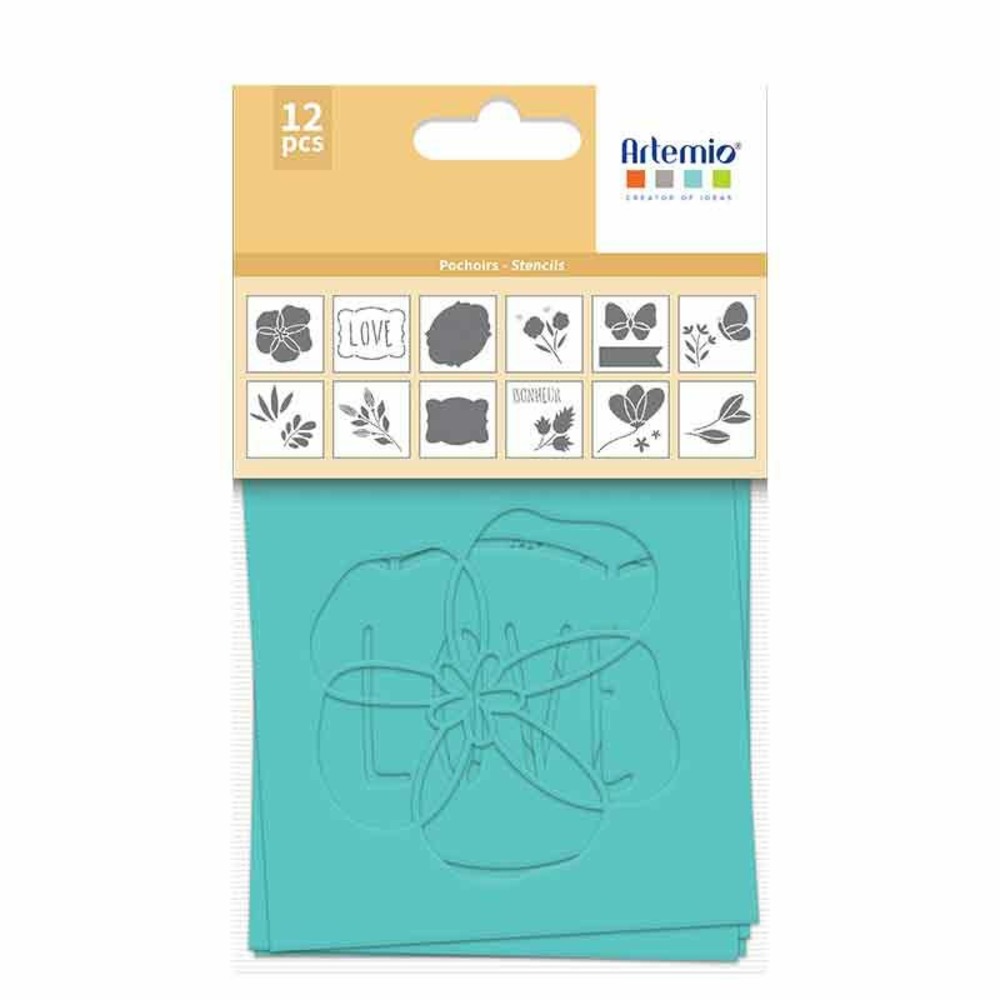 Set 12 pochoirs 9 x 9 cm - jardin