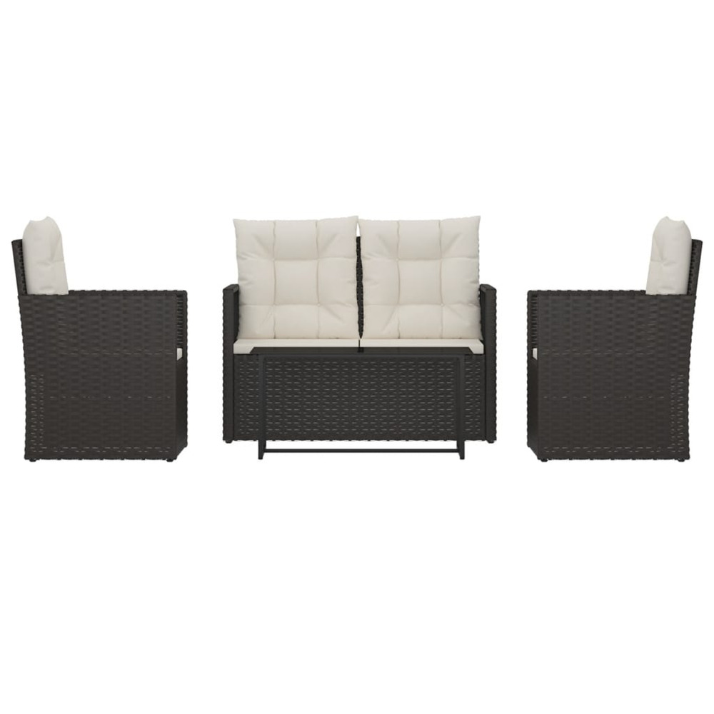 Mobilier d'extérieur 4 pcs avec coussins résine tressée noir