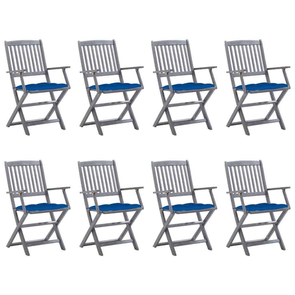 Chaises pliables d'extérieur lot de 8 et coussins bois d'acacia