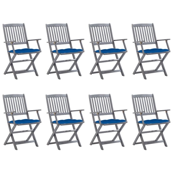 Chaises pliables d'extérieur lot de 8 et coussins bois d'acacia