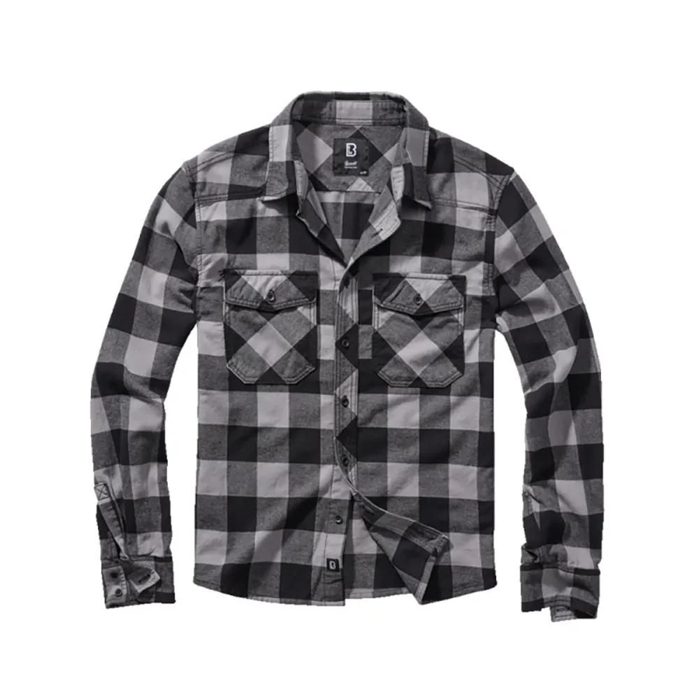 Chemise homme à carreaux noire et grise brandit® - flanelle 100% coton