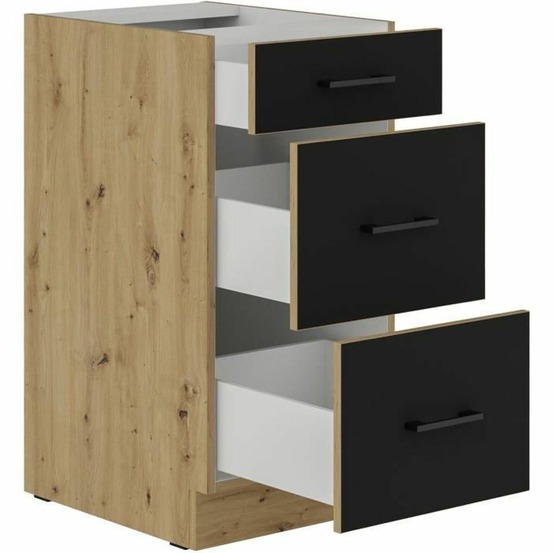 Casserolier 3 tiroirs 40 x 52 x 82 cm, chêne artisan / noir mat, plan de travail non inclus