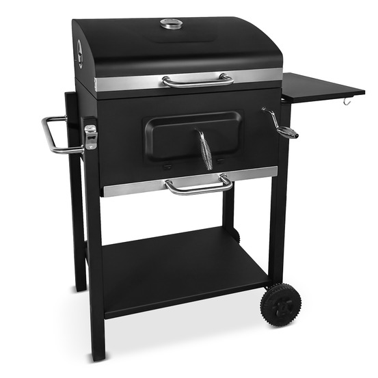 Barbecue charbon de bois avec roues et thermomètre, surface de cuisson 55x41.6cm