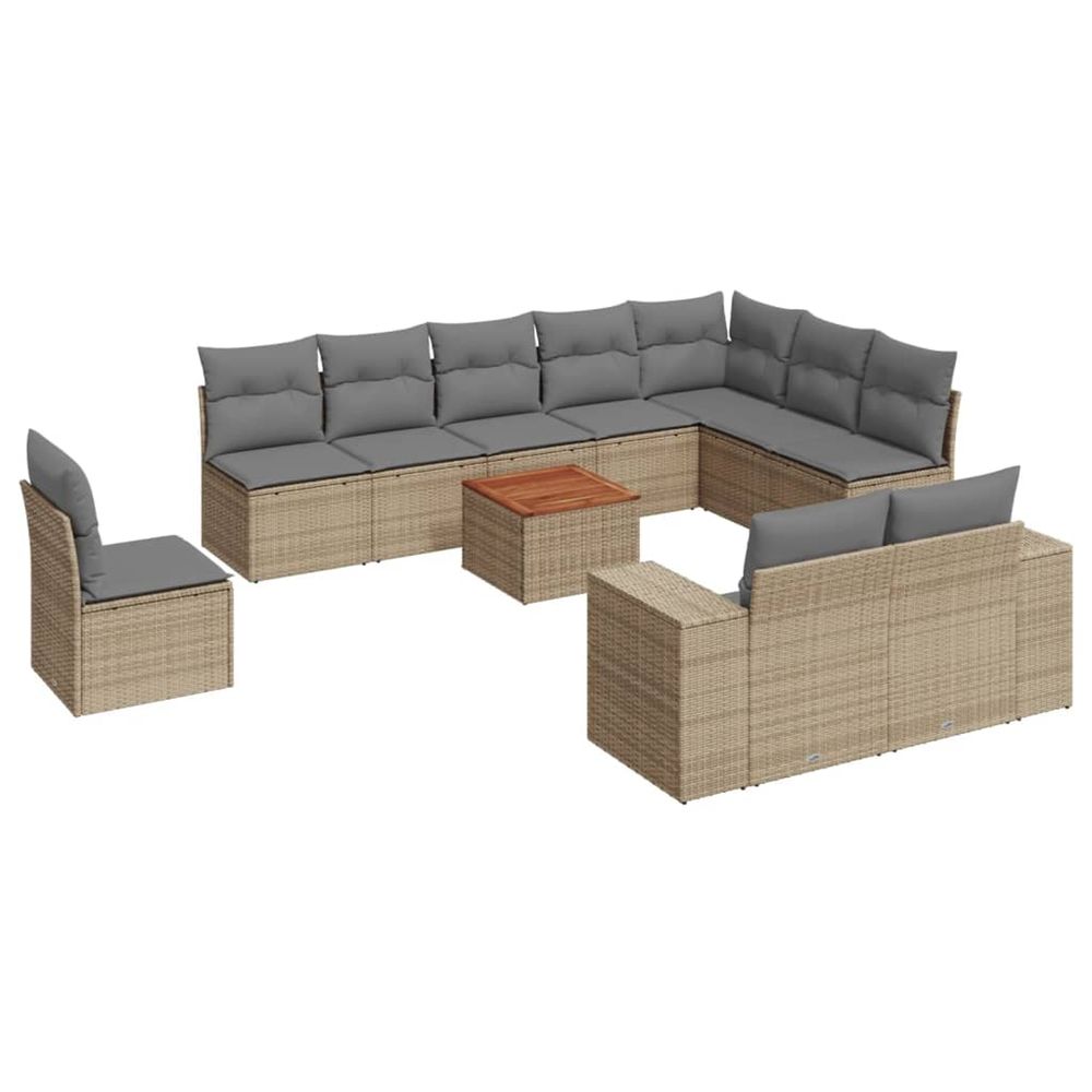 Salon de jardin 11 pcs avec coussins beige résine tressée