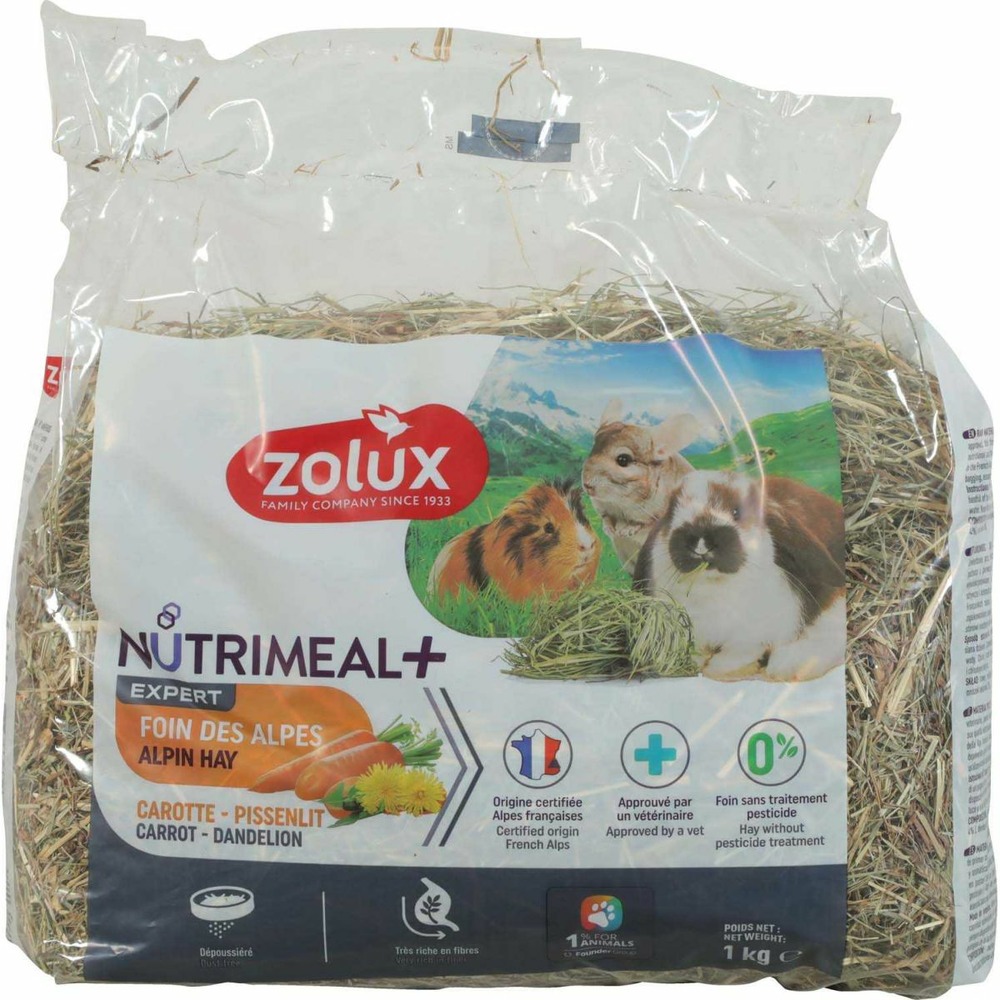 Foin d'alpages aromatisé pour rongeurs premium nutrimeal 1 kg carotte-pissenlit