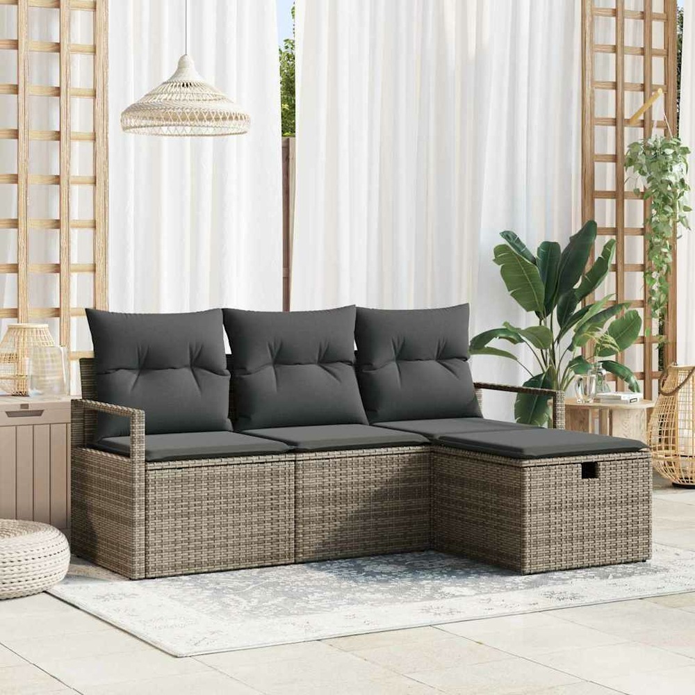 Ensemble de canapé de jardin avec coussin 4 pcs gris poly rotin