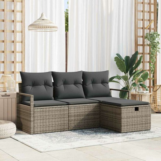 Ensemble de canapé de jardin avec coussin 4 pcs gris poly rotin