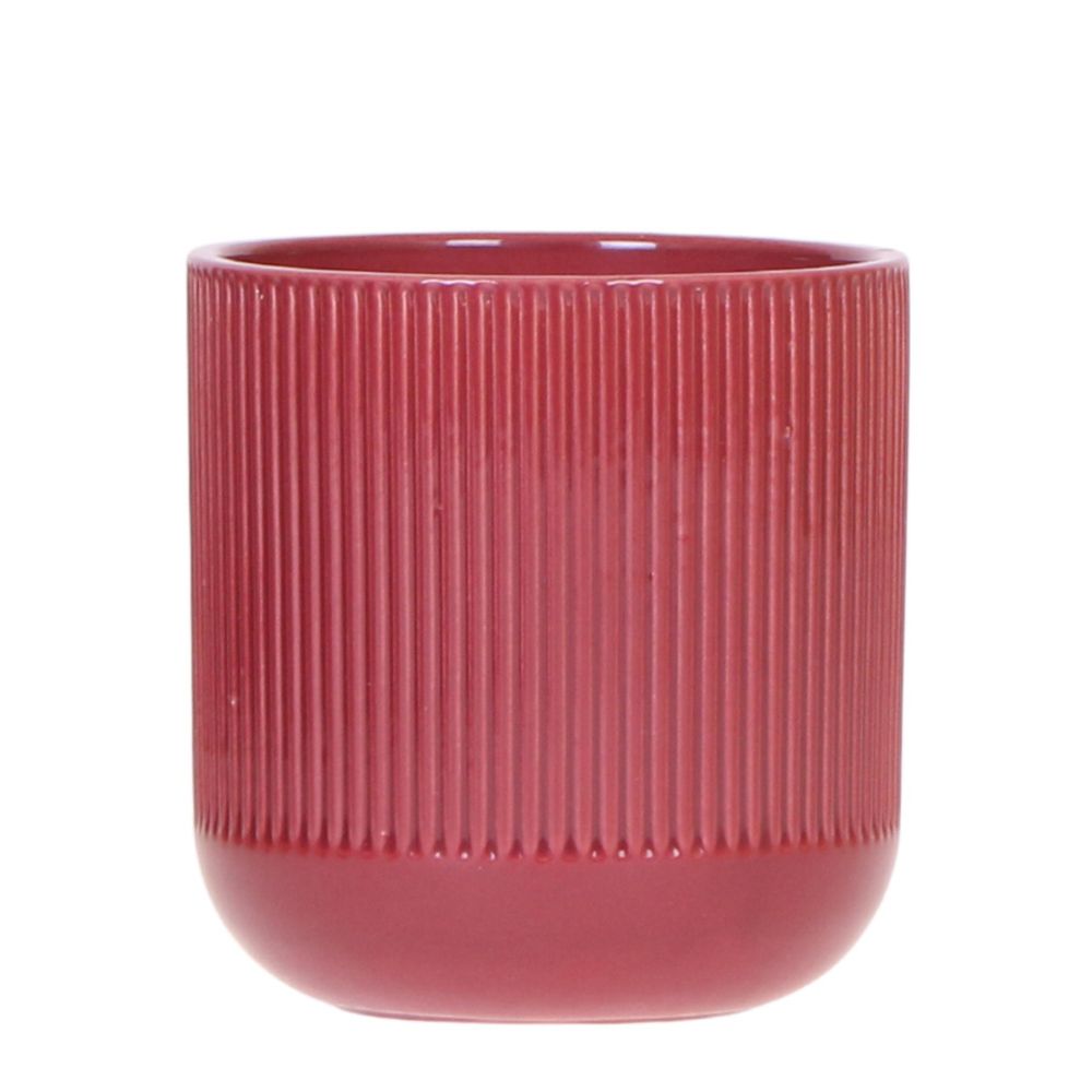 Cache-pot céramique nervuré - relief graphique contemporain - pot de 9cm - rouge