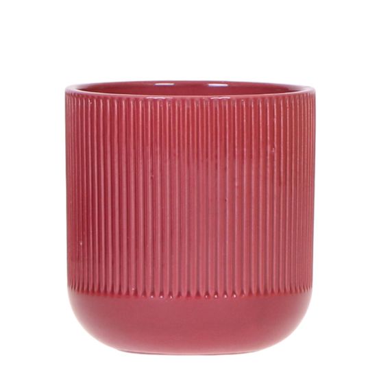 Cache-pot céramique nervuré - relief graphique contemporain - pot de 9cm - rouge