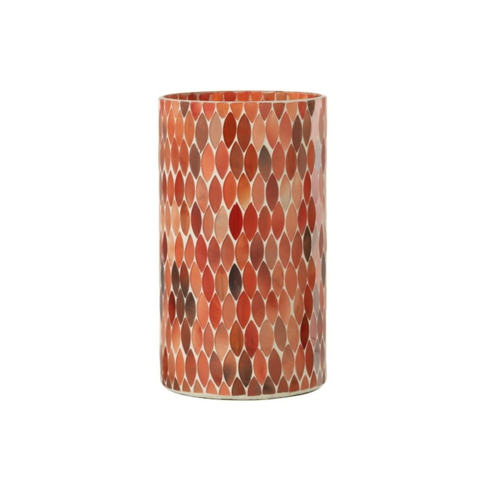 Photophore feuille en verre rouge/orange 12.5x12.5x23 cm