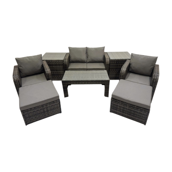 Salon de jardin ensemble avec chaise inclinable table basse 2 tables d'appoint 2 grand tabourets gris foncé mixte