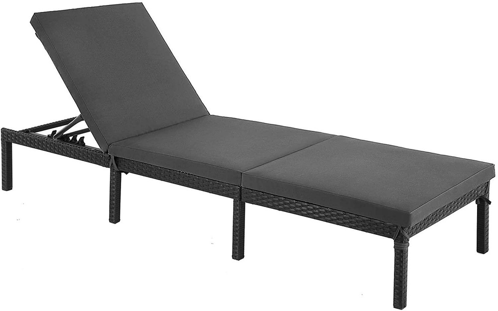 Chaise longue bain de soleil transat de relaxation avec matelas de 5 cm surface tissée inclinable 59 x 198 x 28 cm charge 150