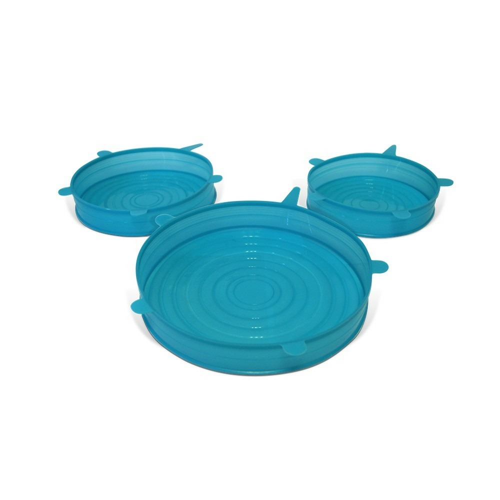 Couvercles hermétiques et extensibles en silicone silic'o fresh | bleu | 3 grands modèles