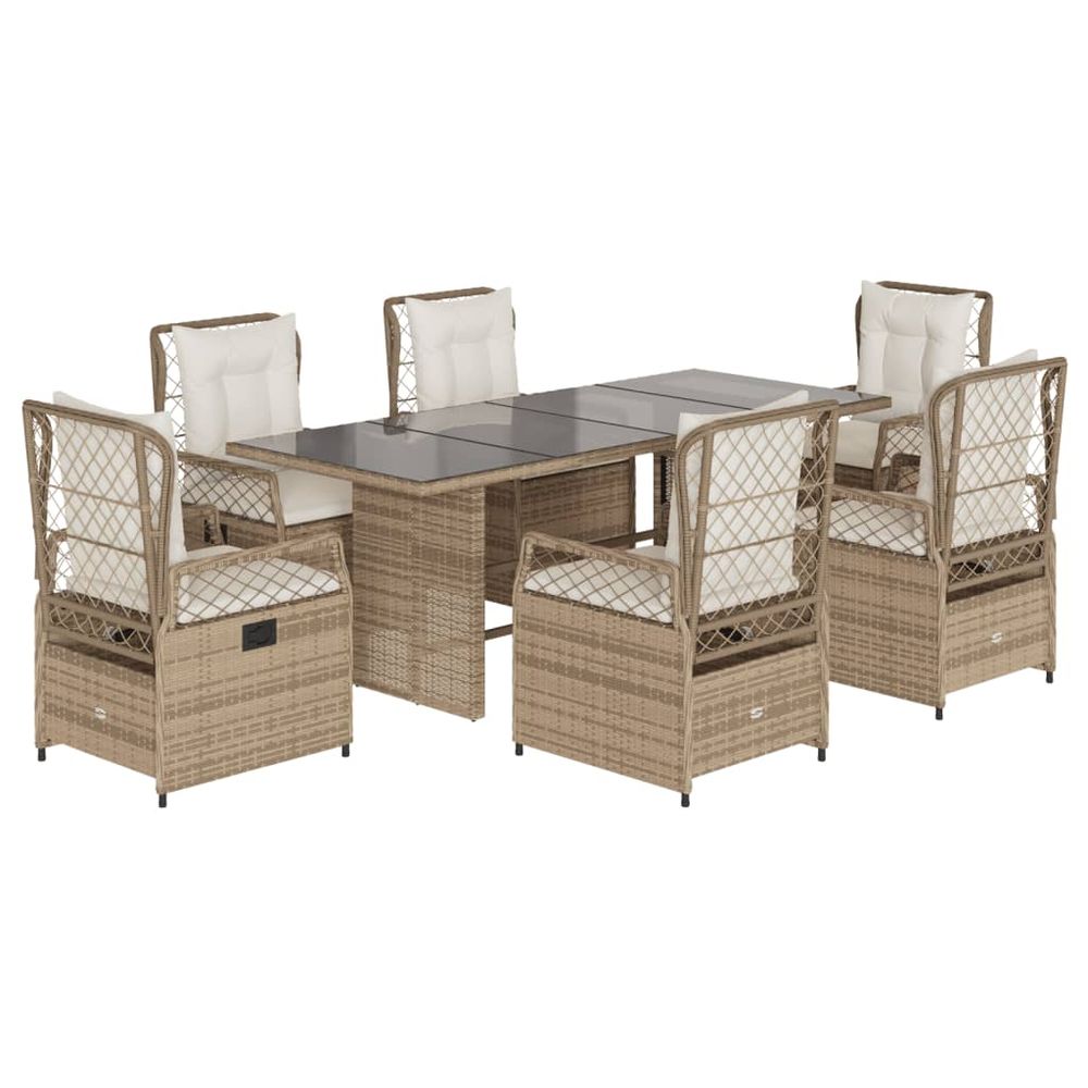 Ensemble à manger de jardin et coussins 7 pcs beige poly rotin