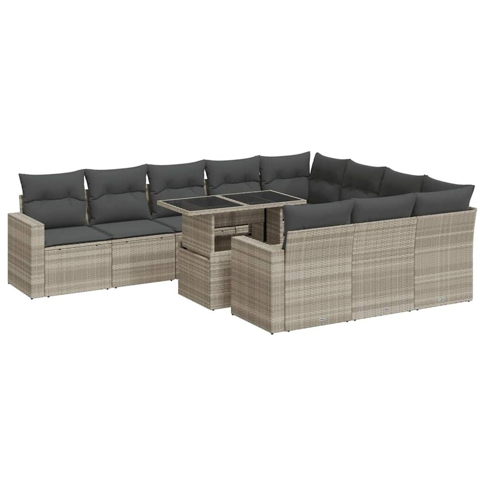 Salon de jardin 11 pcs avec coussins gris clair résine tressée