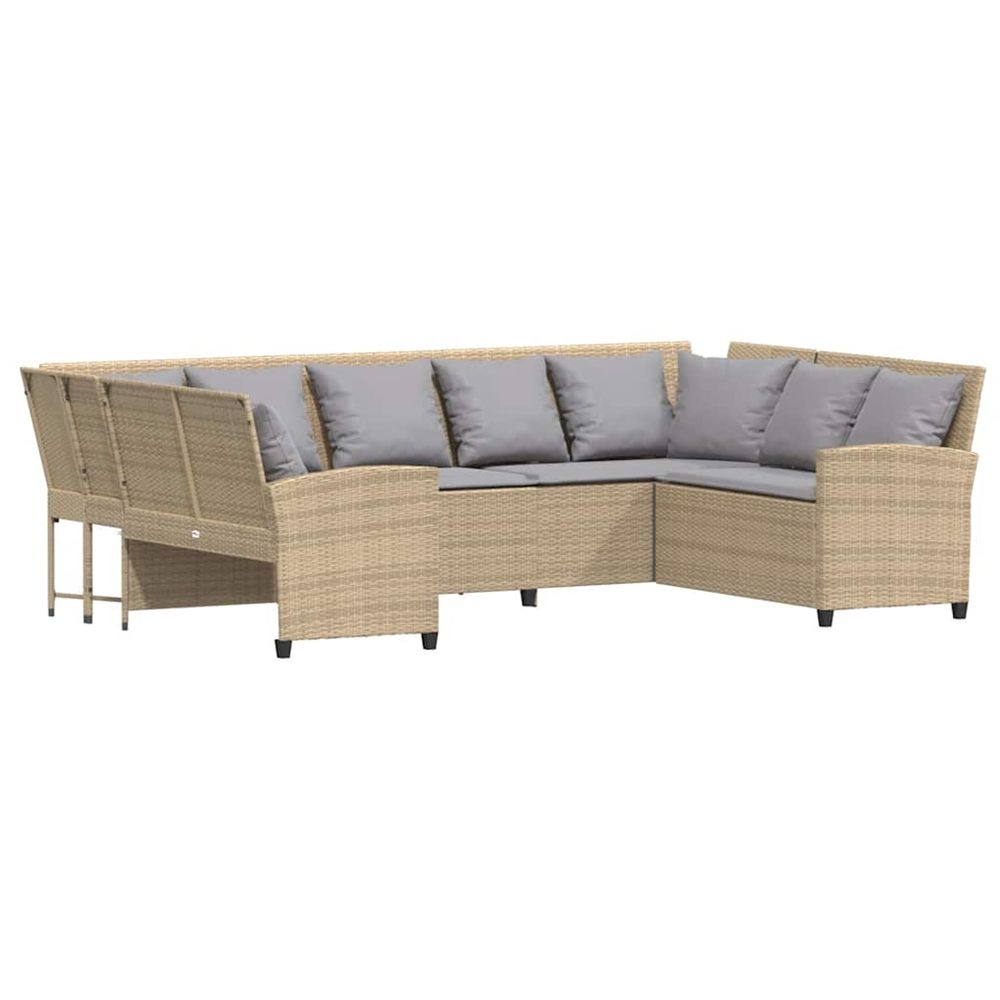 Canapé de jardin avec coussins beige résine tressée