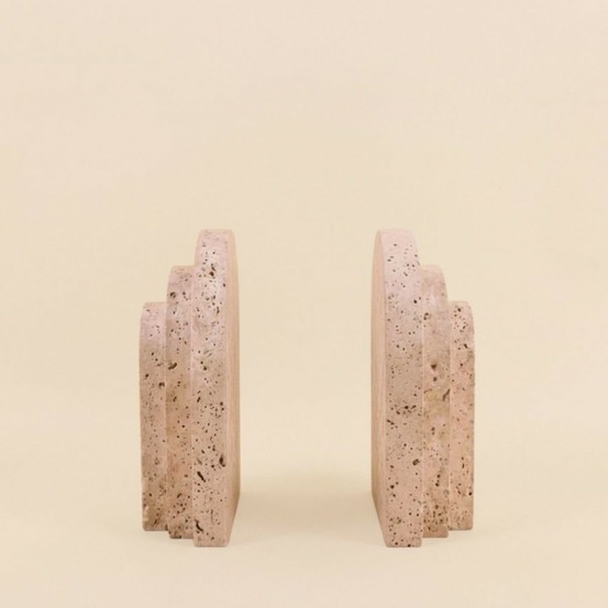 Set de 2 serre-livres imitation travertin forme arche