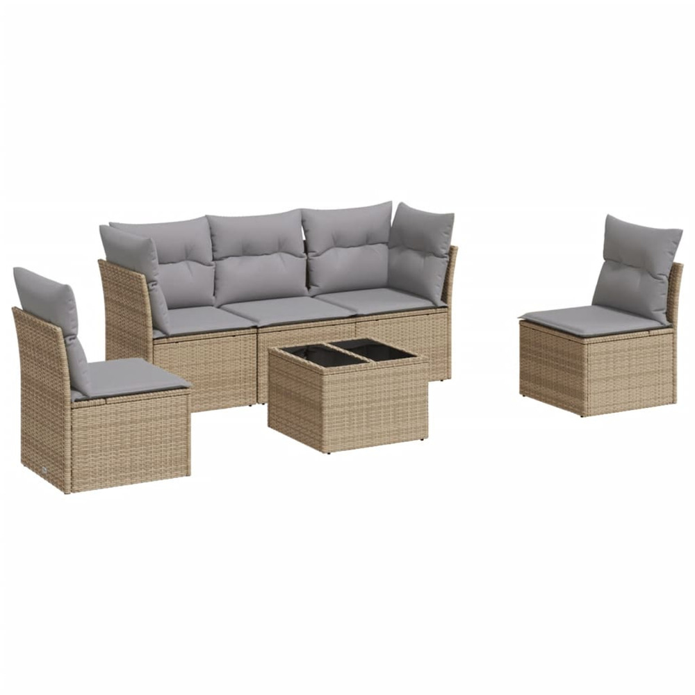 Salon de jardin avec coussins 6 pcs beige résine tressée