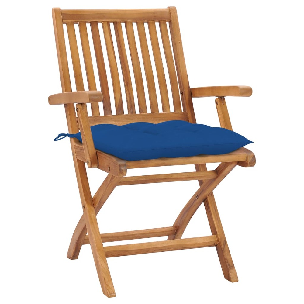 Chaises de jardin lot de 2 et coussins bleu bois de teck massif