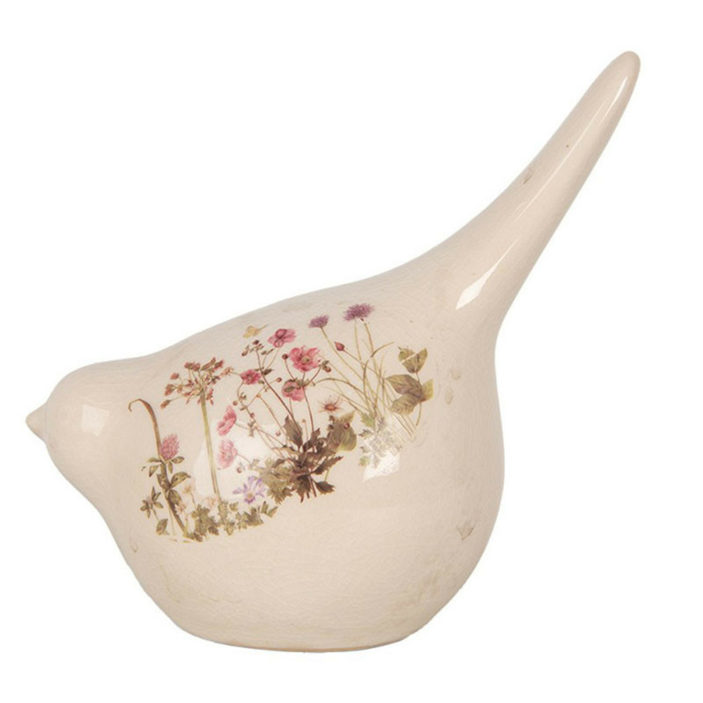Oiseau céramique beige rose 17x11x18cm
