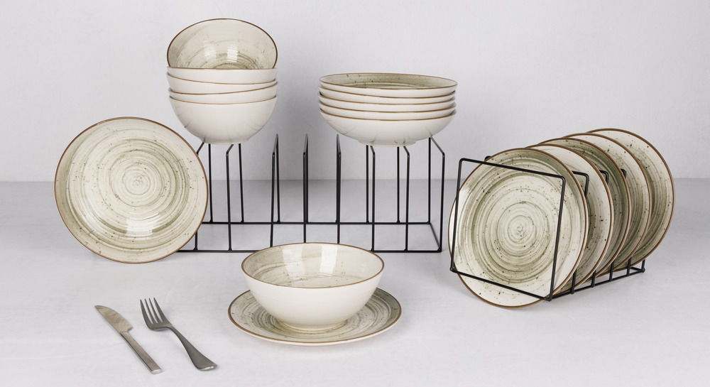 Cosy & trendy service petit déjeuner en grès, vert, 18 pièces