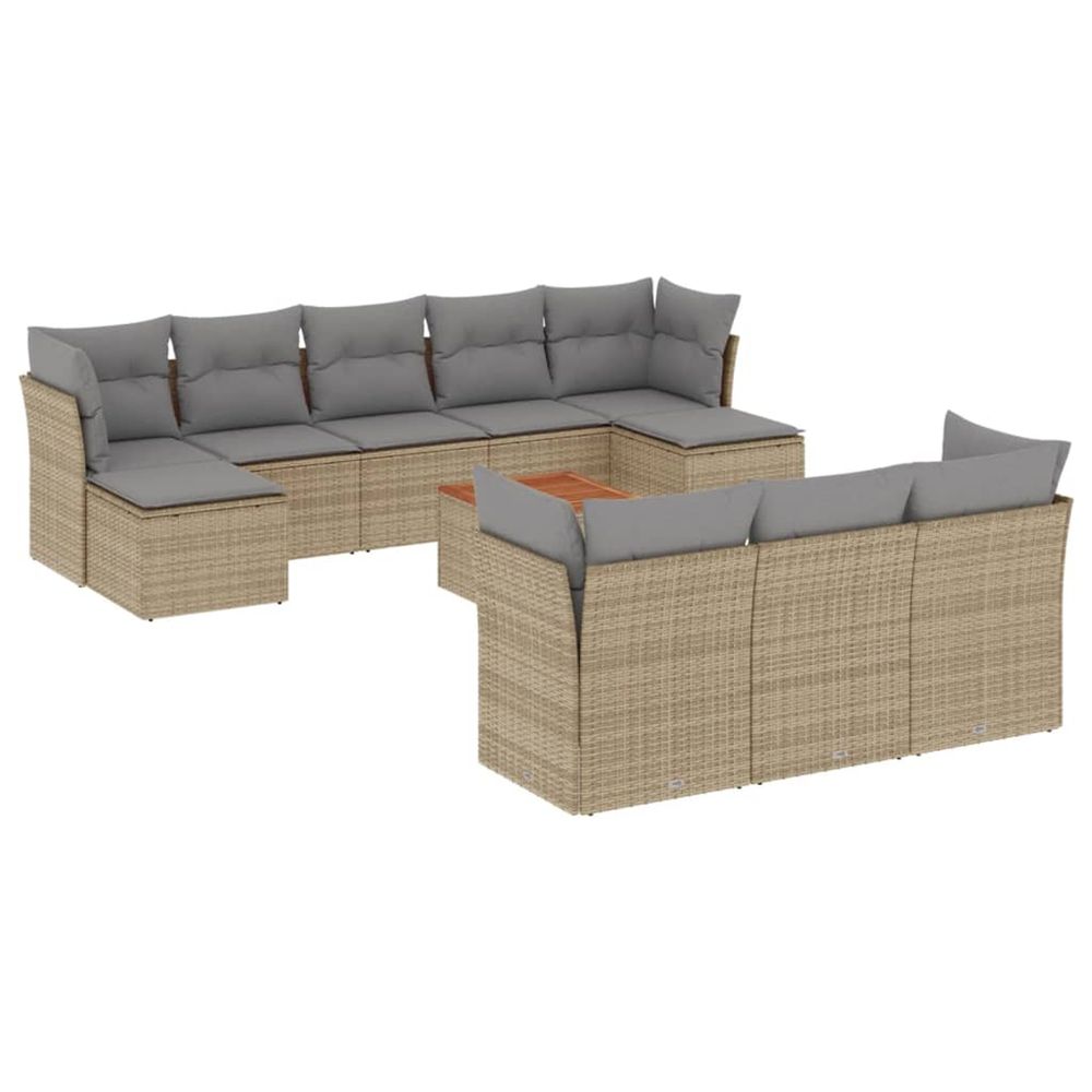 Salon de jardin 11 pcs avec coussins beige résine tressée