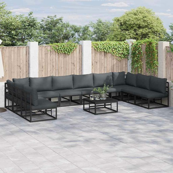Ensemble de canapé de jardin avec coussin 11 pcs noir aluminium
