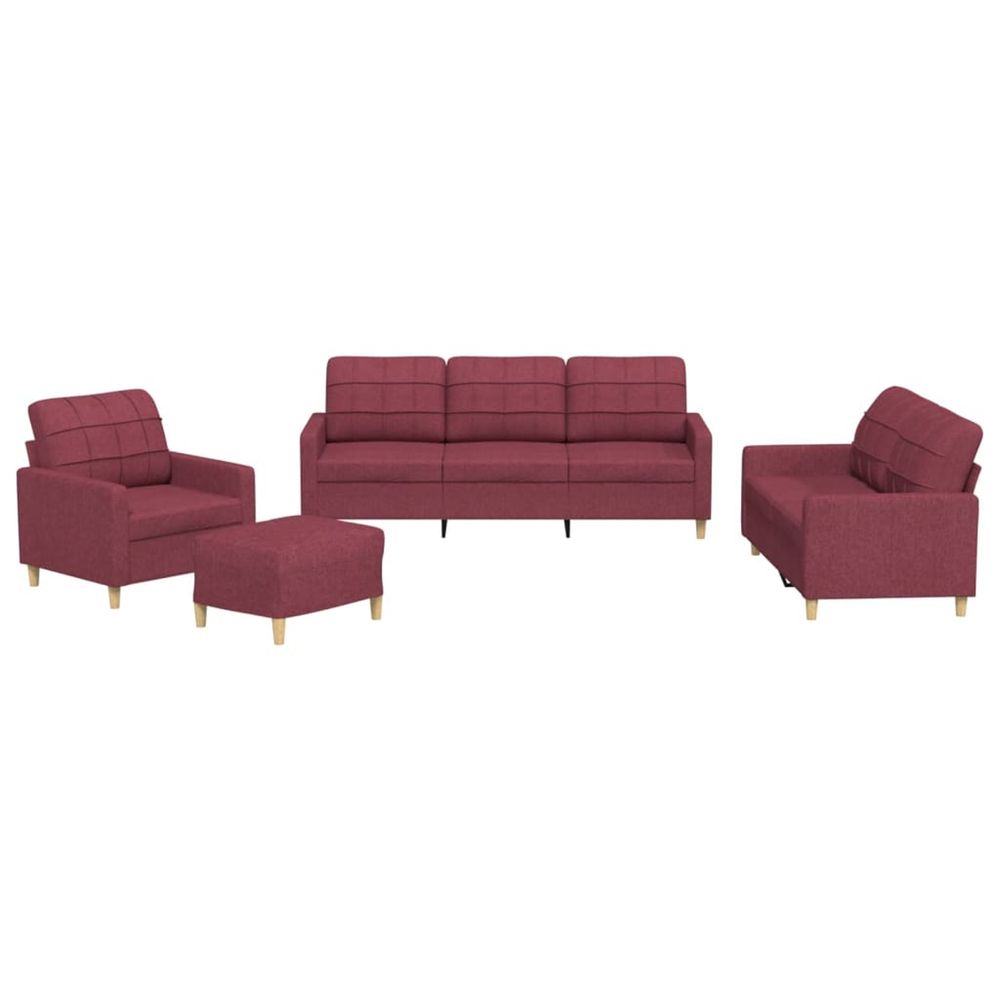 Ensemble de canapés 4 pcs avec coussins rouge bordeaux tissu