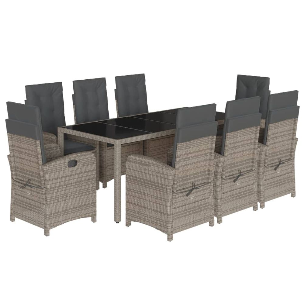 Ensemble à manger de jardin 9 pcs coussins gris résine tressée