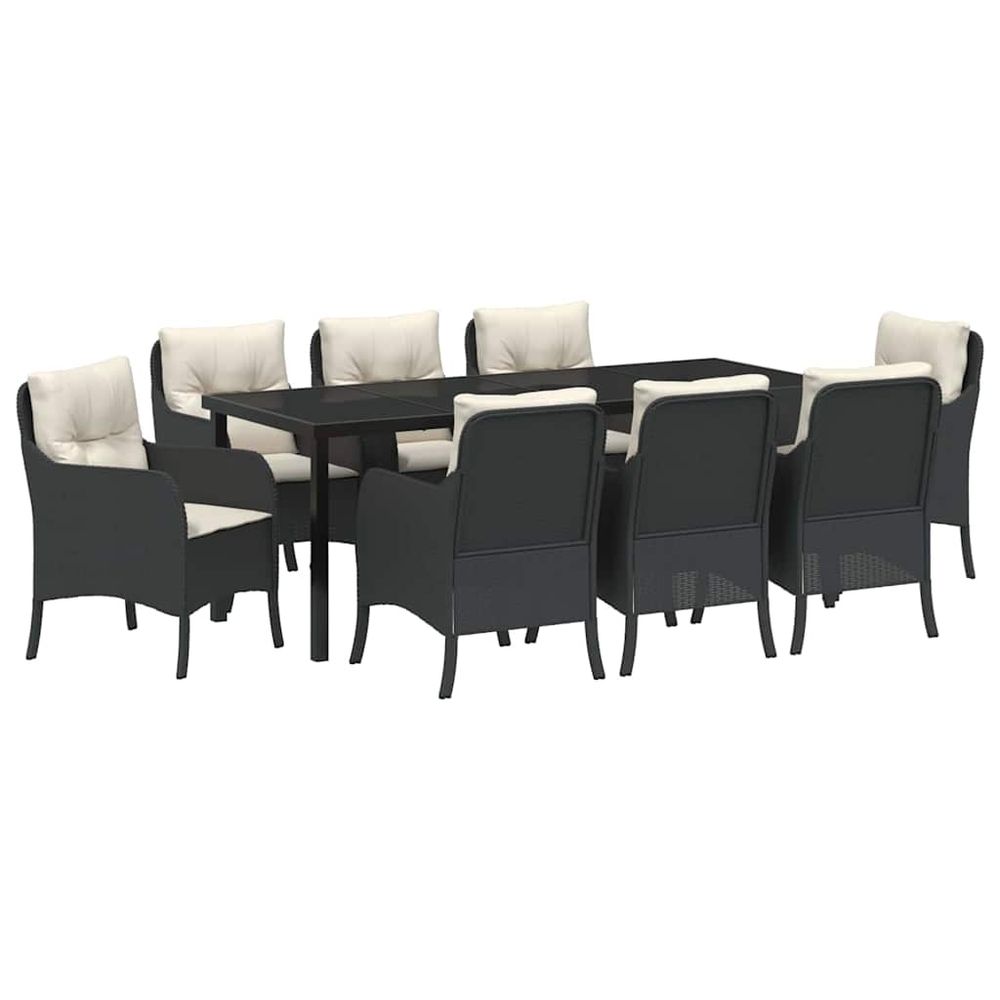 Ensemble de salle à manger pour jardin 9 pc noir polyrotin