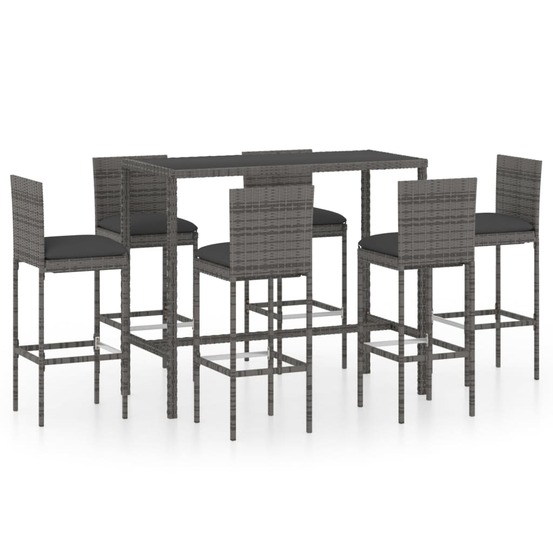 Ensemble de bar de jardin 7 pcs et coussins résine tressée gris