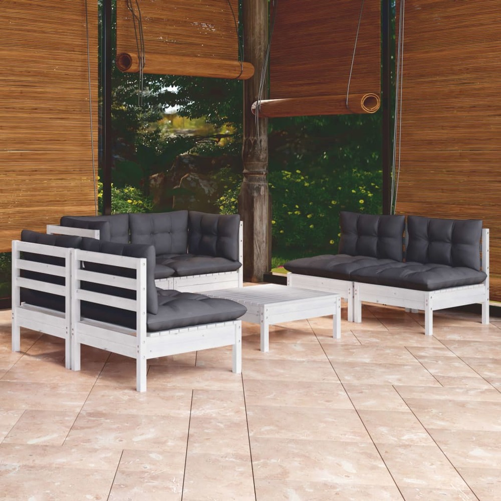 Salon de jardin 7 pcs avec coussins bois de pin massif