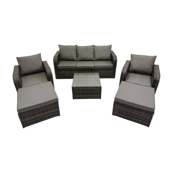 7 places dossier haut salon de jardin avec table basse carrée 2 grand tabourets ensemble de canapés en rotin gris foncé mixte