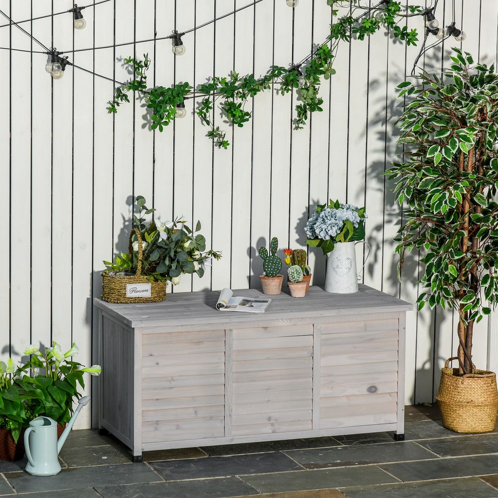 Coffre rangement jardin bois sapin banc assise extérieur étanche 127cm gris - comfortxl outdoor living