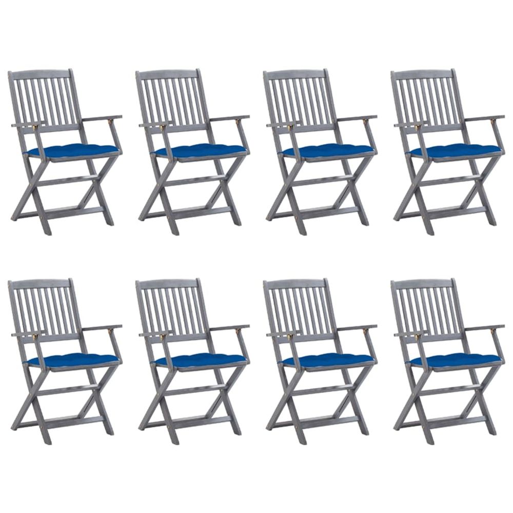 Chaises pliantes 8 pièces avec coussins en bois d'acacia massif
