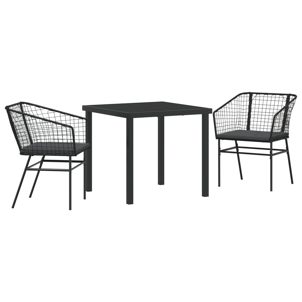 Set de 2 noir et gris foncé rattan pe, acier revêtu de poudre