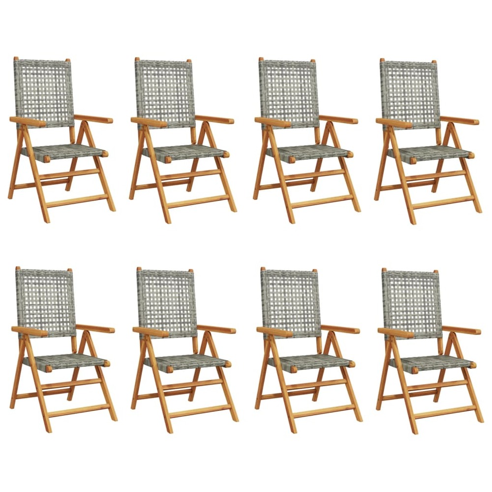 Chaises inclinables de jardin lot de 8 gris rotin bois massif