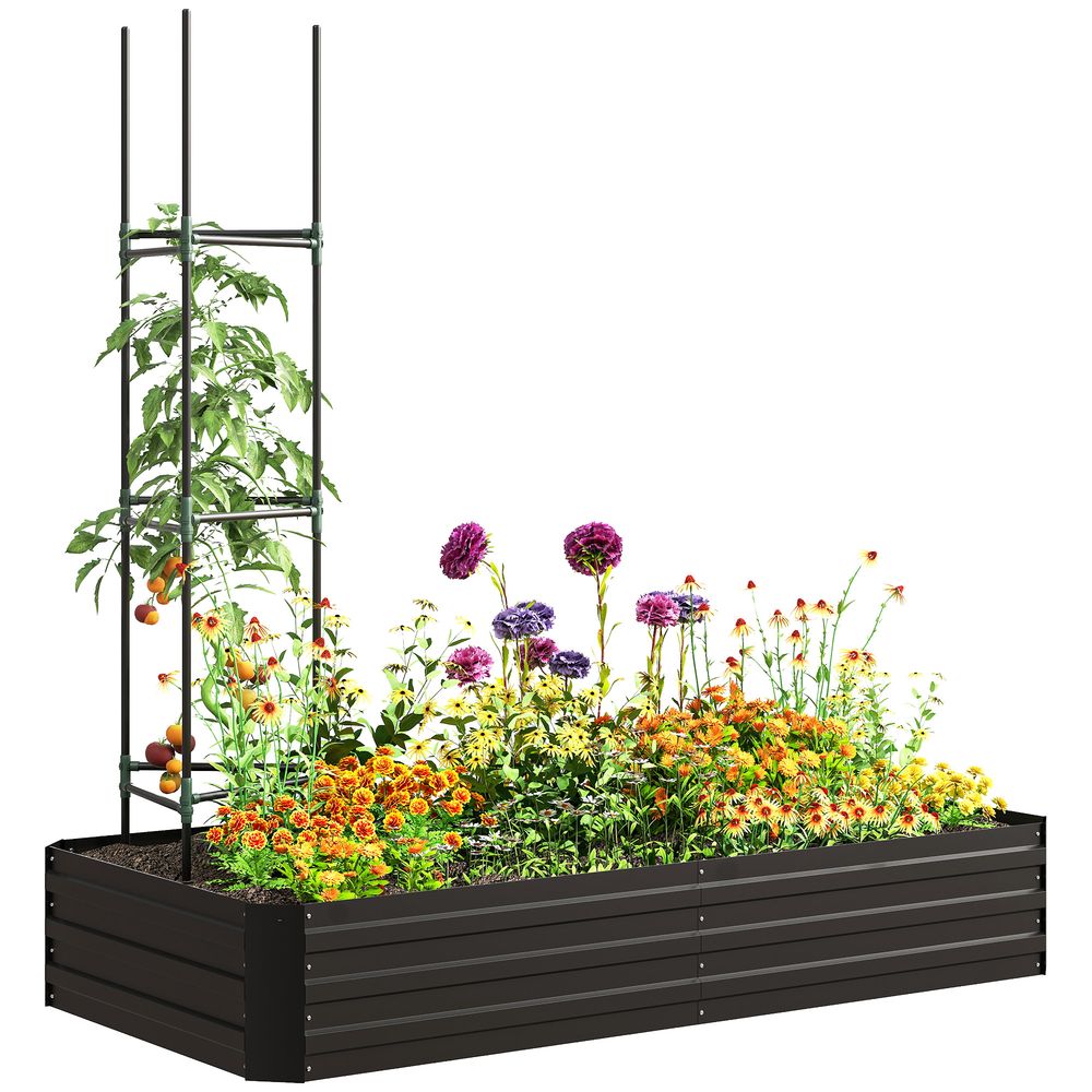 Carré potager acier galvanisé extérieur tuteurs grimpantes 180cm noir