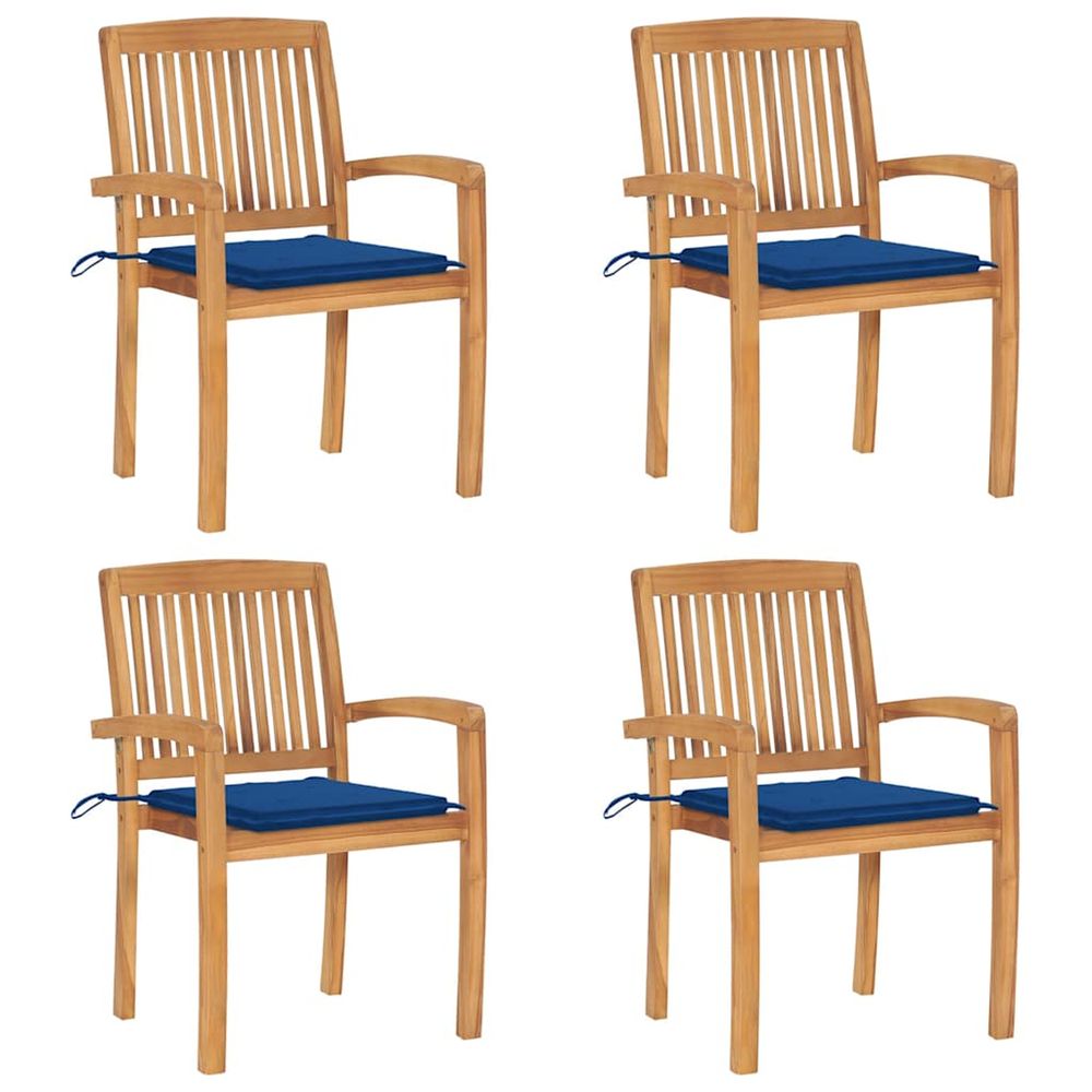 Chaises de jardin empilables avec coussins lot de 4 teck solide