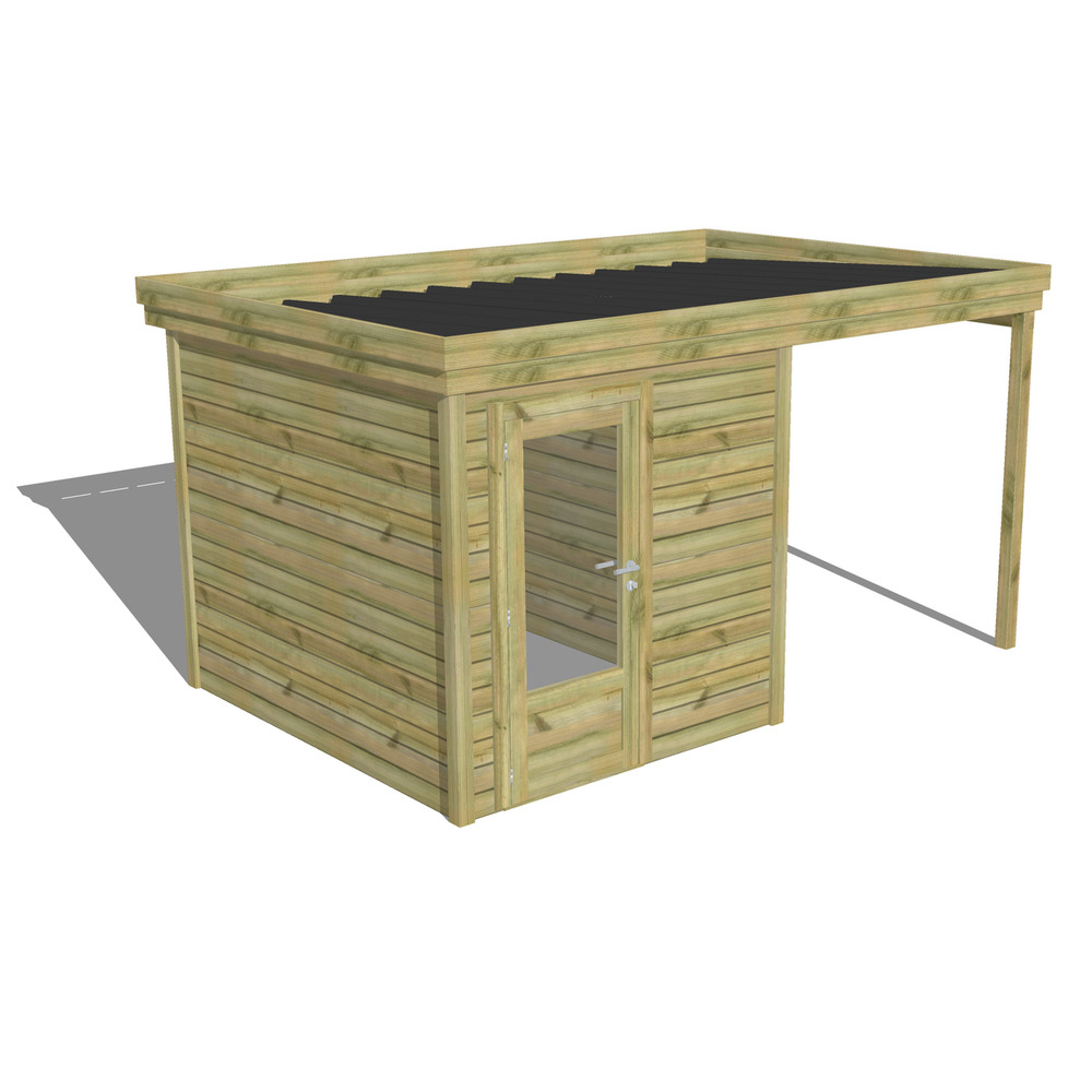 Abri de jardin bois pin traité autoclave 27mm - 4,14x2,64m / 11m2 - bac acier - abri français